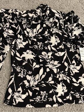 INC International Concepts Black and White Floral Off-Shoulder Blouse